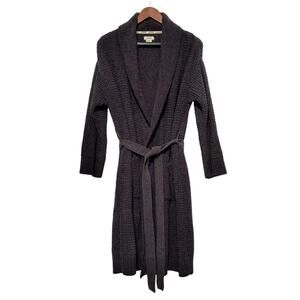 Jason Wu Chenille Robe Gray Ribbed Waffle Knit Long Womens Medium Belt Sleeves